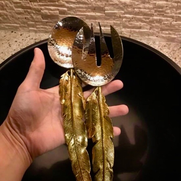 Michael Aram gold feather spoon fork servers. - Picture 2 of 7
